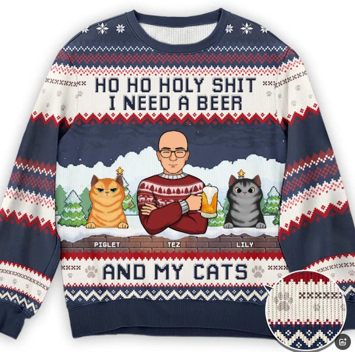 Round Neck Casual 3D Printed Christmas Chunky Knit Sweater