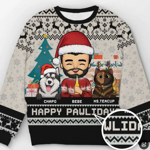 Round Neck Casual 3D Printed Christmas Chunky Knit Sweater