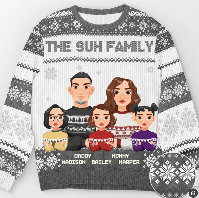 Round Neck Casual 3D Printed Christmas Chunky Knit Sweater