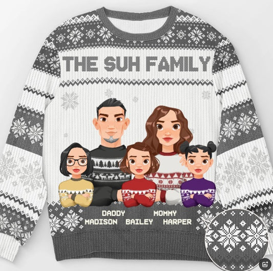 Round Neck Casual 3D Printed Christmas Chunky Knit Sweater