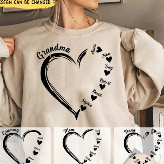 Cozy personalized sweatshirt with names heart print